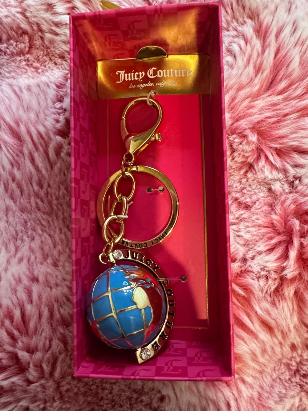 Juicy Couture Gold-Tone Keychain with Blue Enamel Globe Charm